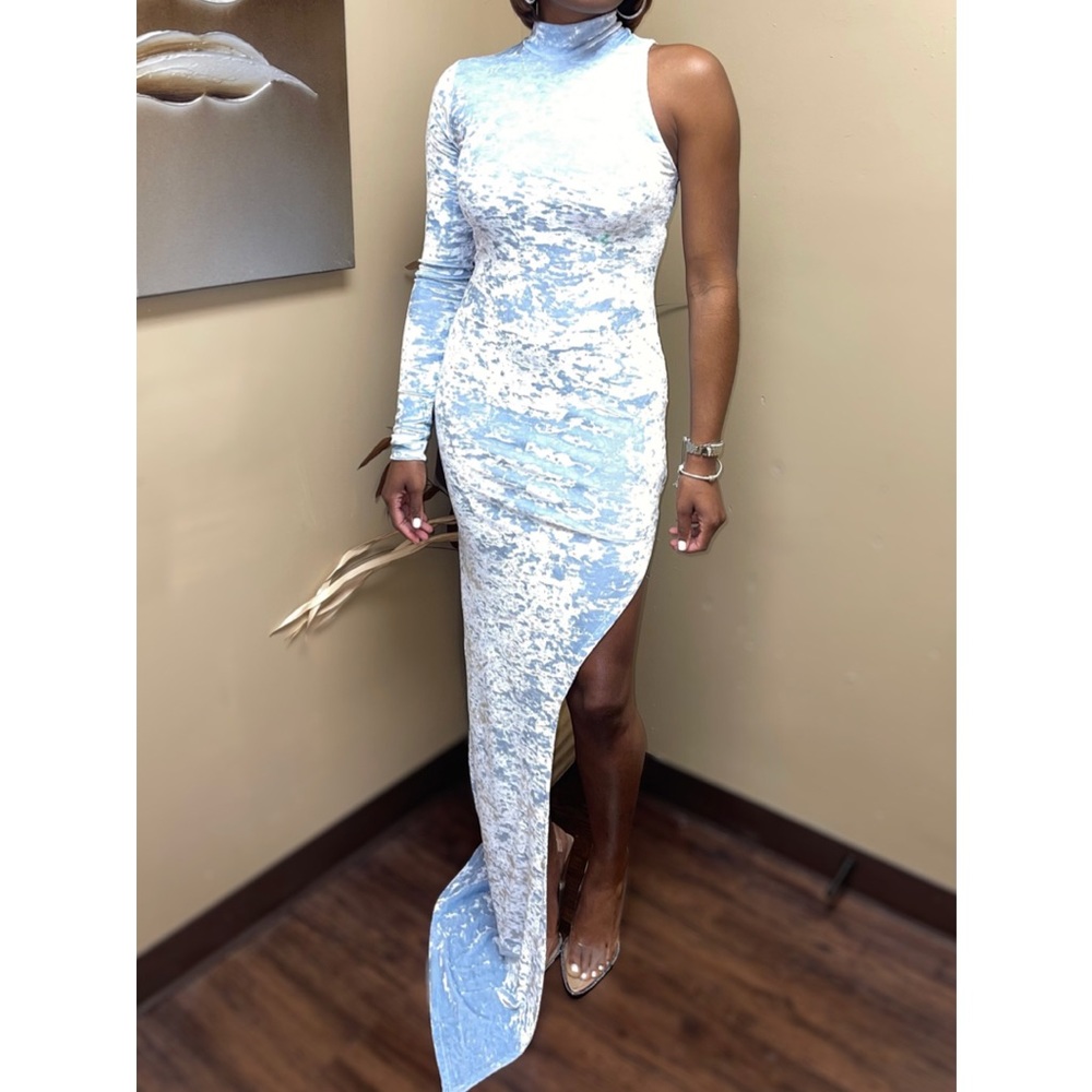 Handmade Crushed Velvet High Split Gown
